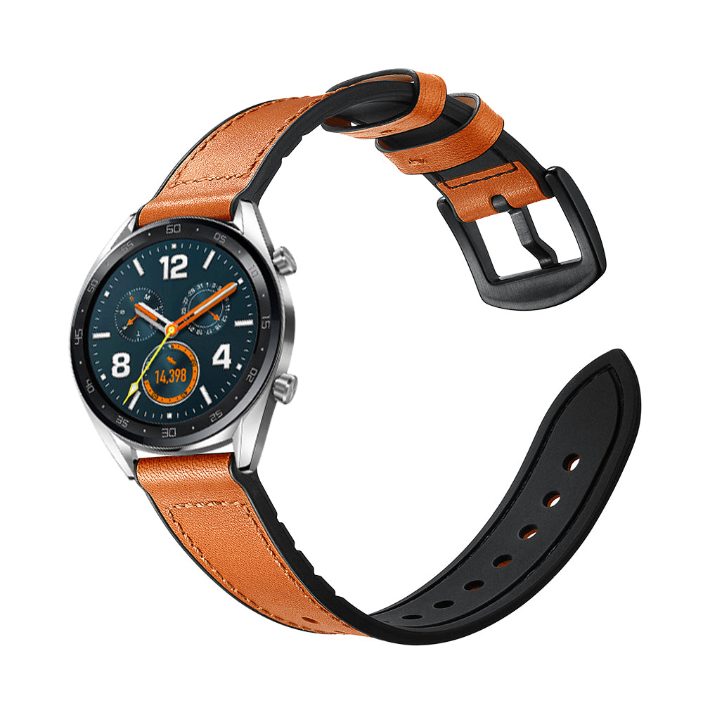 22mm Genuine Leather Coated Silicone 22mm Watch Strap for Huawei Watch GT 2/1 / Honor Magic - Light Brown