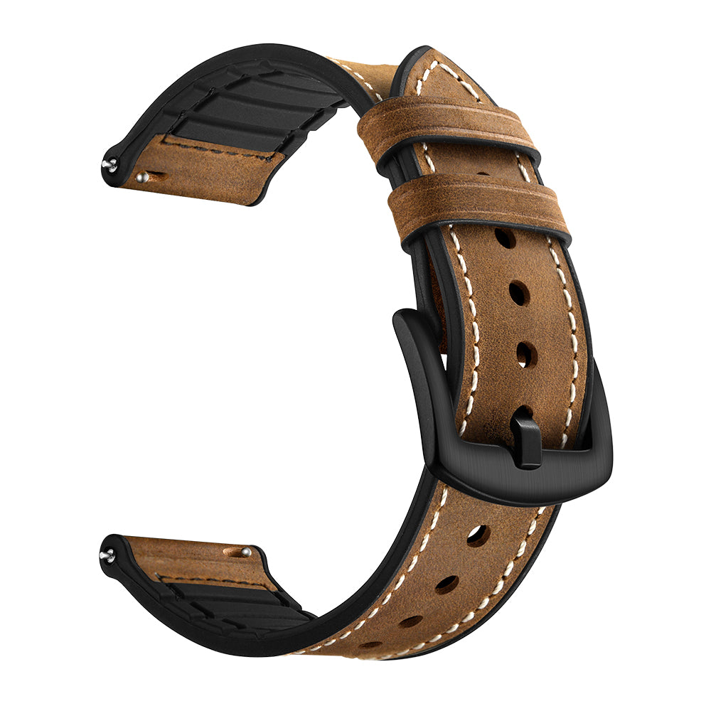 22mm Genuine Leather Coated Silicone 22mm Watch Strap for Huawei Watch GT 2/1 / Honor Magic - Dark Brown