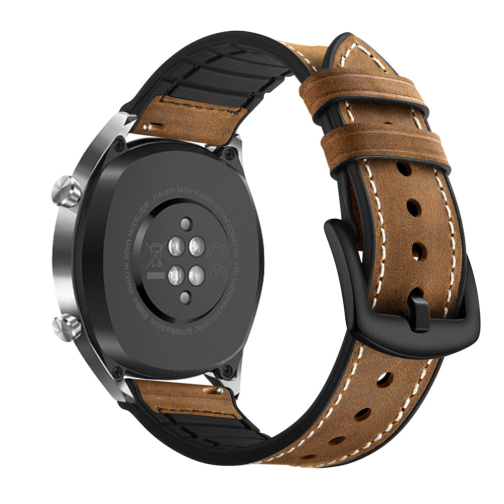 22mm Genuine Leather Coated Silicone 22mm Watch Strap for Huawei Watch GT 2/1 / Honor Magic - Dark Brown