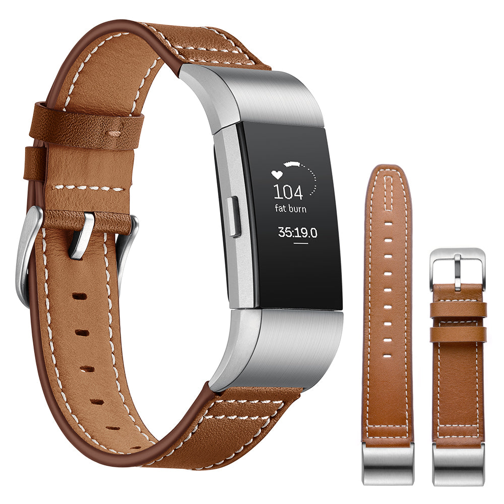 Genuine Leather Coated Watch Band for Fitbit Charge 2 - Brown