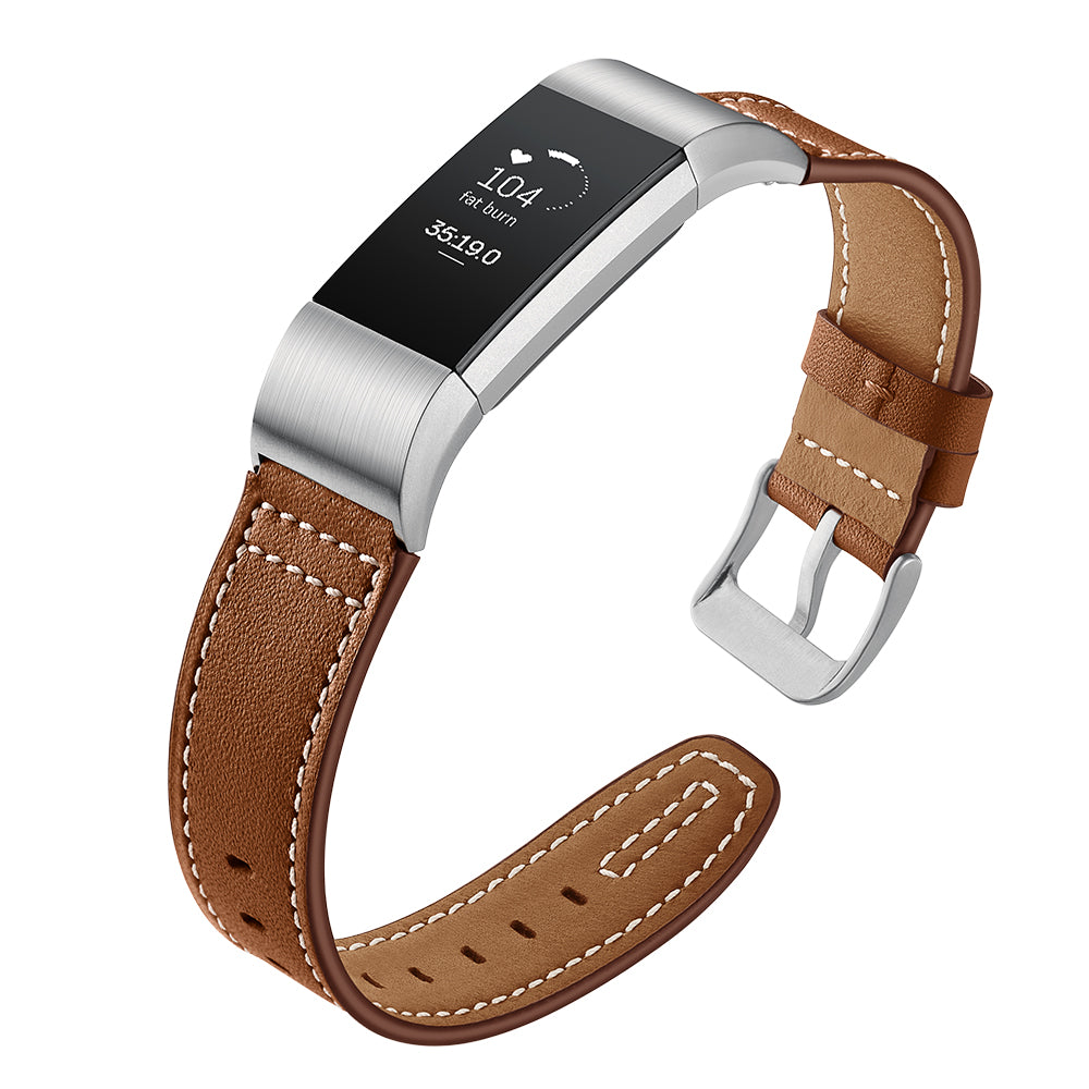 Genuine Leather Coated Watch Band for Fitbit Charge 2 - Brown
