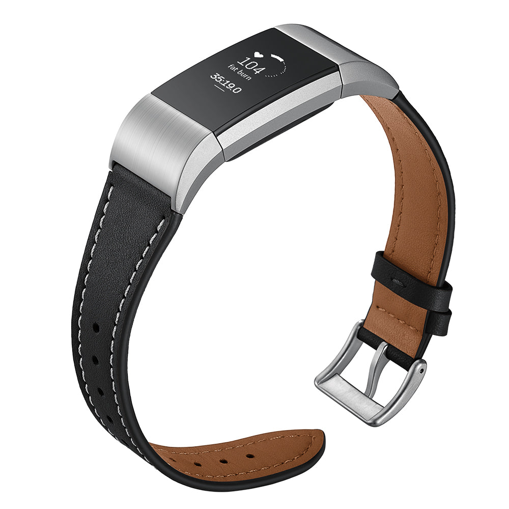 Genuine Leather Coated Smart Watch Band for Fitbit Charge 2 - Black