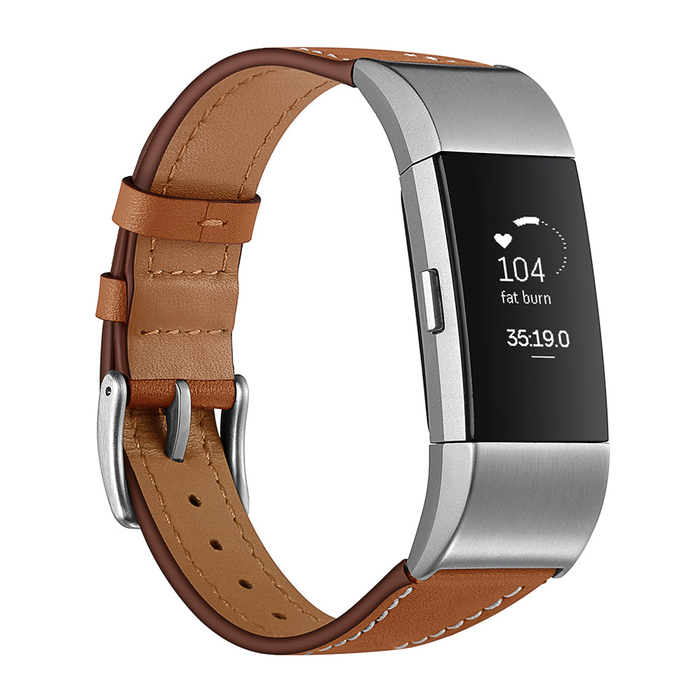 Genuine Leather Coated Smart Watch Band for Fitbit Charge 2 - Brown