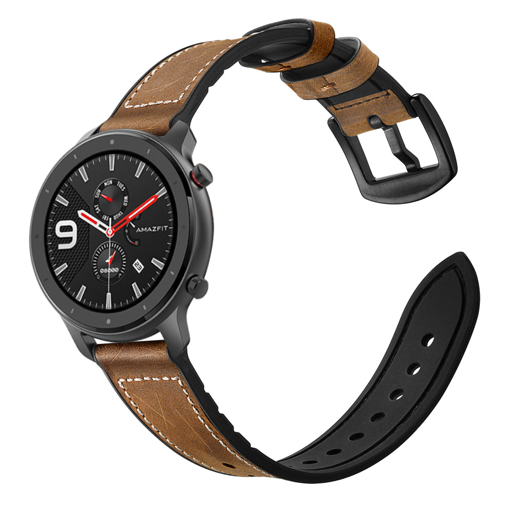 Genuine Leather Coated Silicone Wrist Strap for Huami Amazfit GTR 47mm - Brown