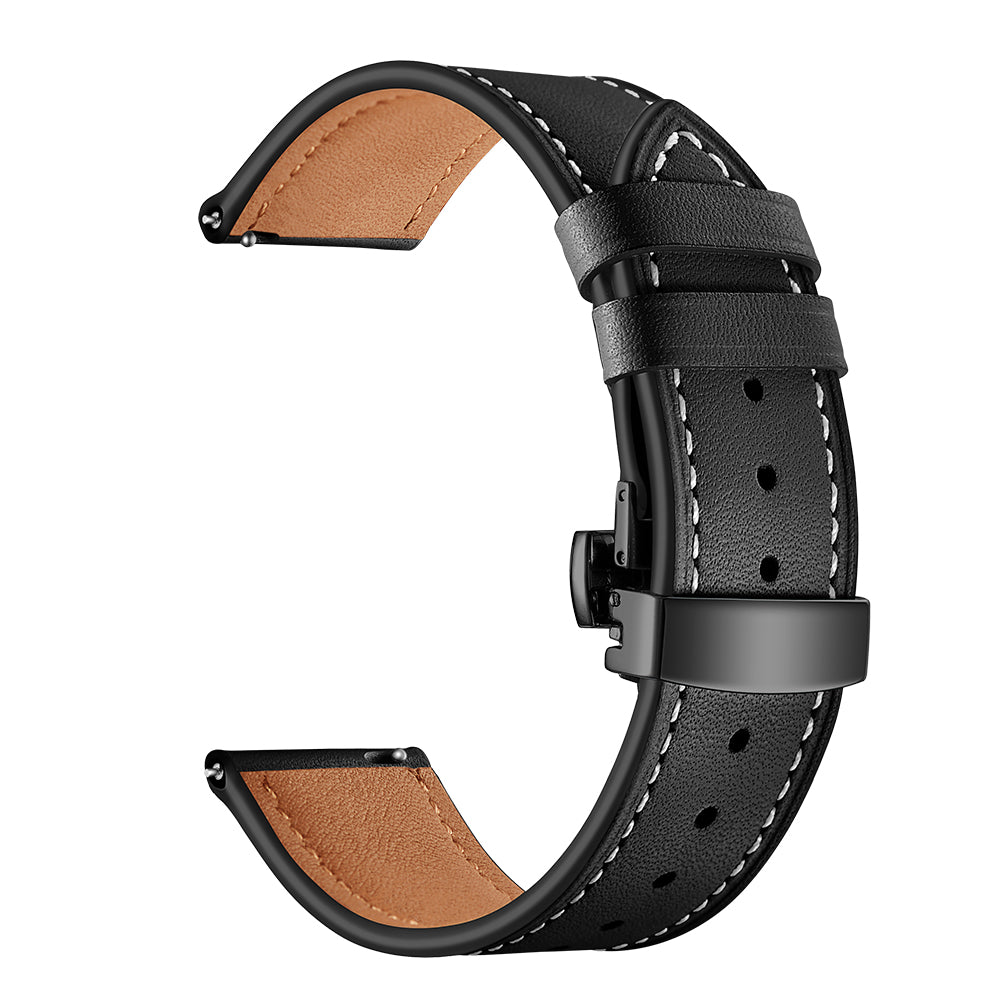 20mm Genuine Leather Watch Strap for Huami Amazfit GTR 42mm - Black Butterfly Buckle / Black