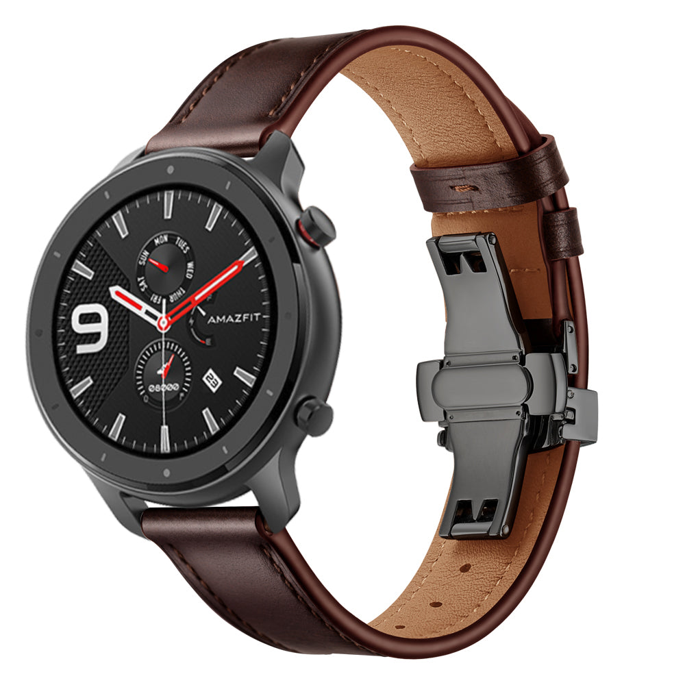 20mm Genuine Leather Watch Strap for Huami Amazfit GTR 42mm - Black Butterfly Buckle / Coffee