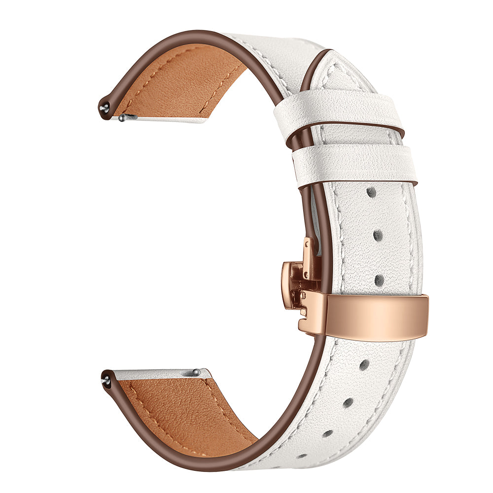20mm Genuine Leather Watch Strap for Huami Amazfit GTR 42mm - Rose Gold Butterfly Buckle / White