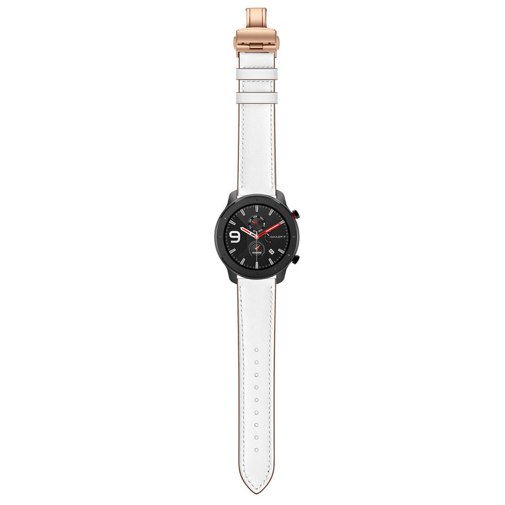 20mm Genuine Leather Watch Strap for Huami Amazfit GTR 42mm - Rose Gold Butterfly Buckle / White