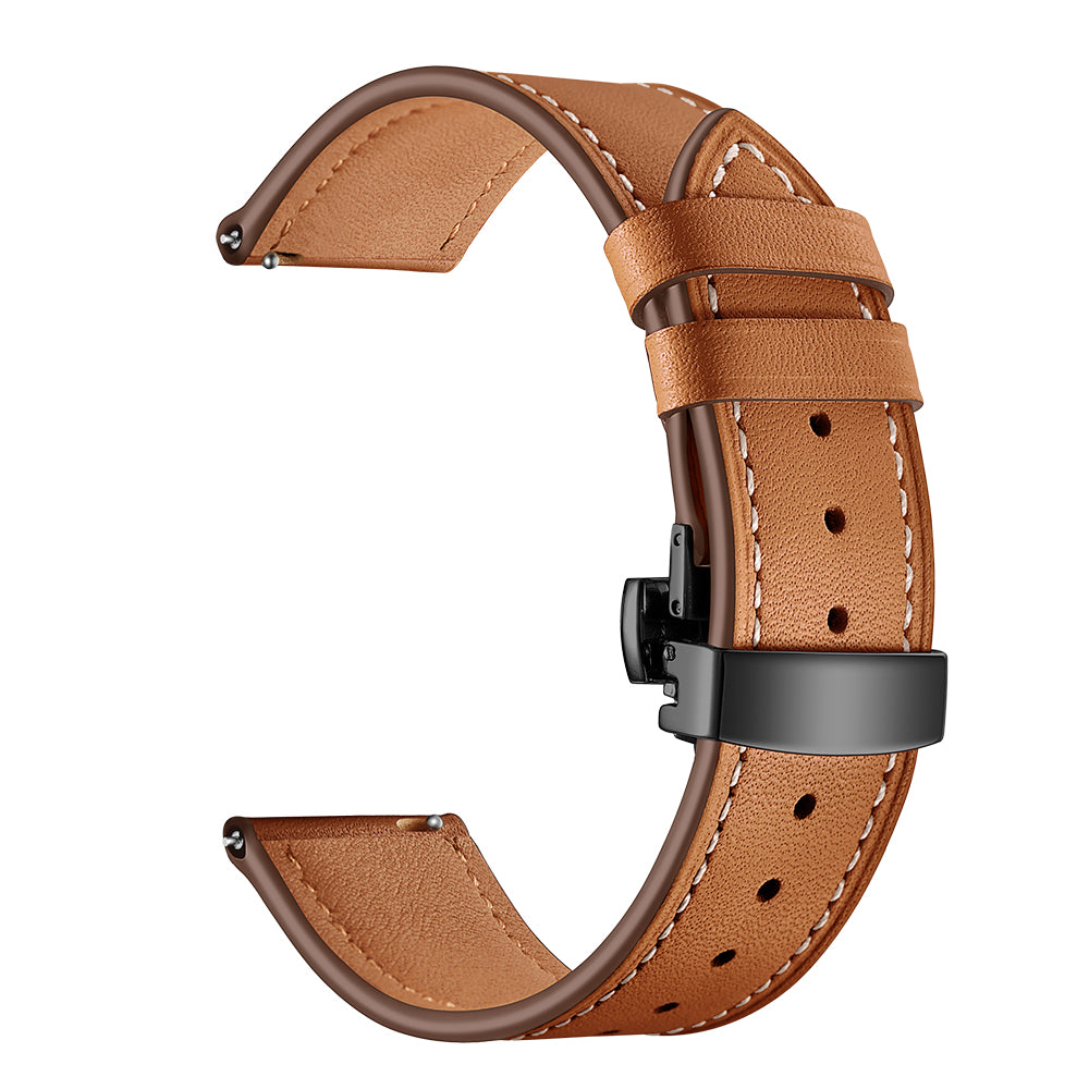 Genuine Leather Watch Band 22mm for Huami Amazfit GTR 47mm - Black Butterfly Buckle / Brown