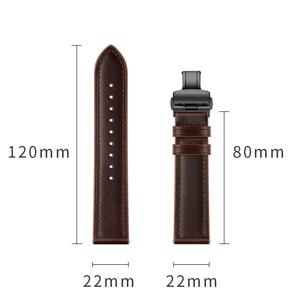 Genuine Leather Watch Band 22mm for Huami Amazfit GTR 47mm - Black Butterfly Buckle / Coffee
