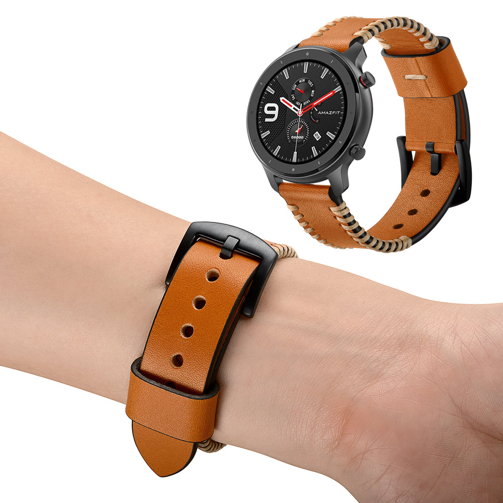 20mm Genuine Leather 42mm Watch Strap Replacement Band for Huami Amazfit GTR 42mm - Brown