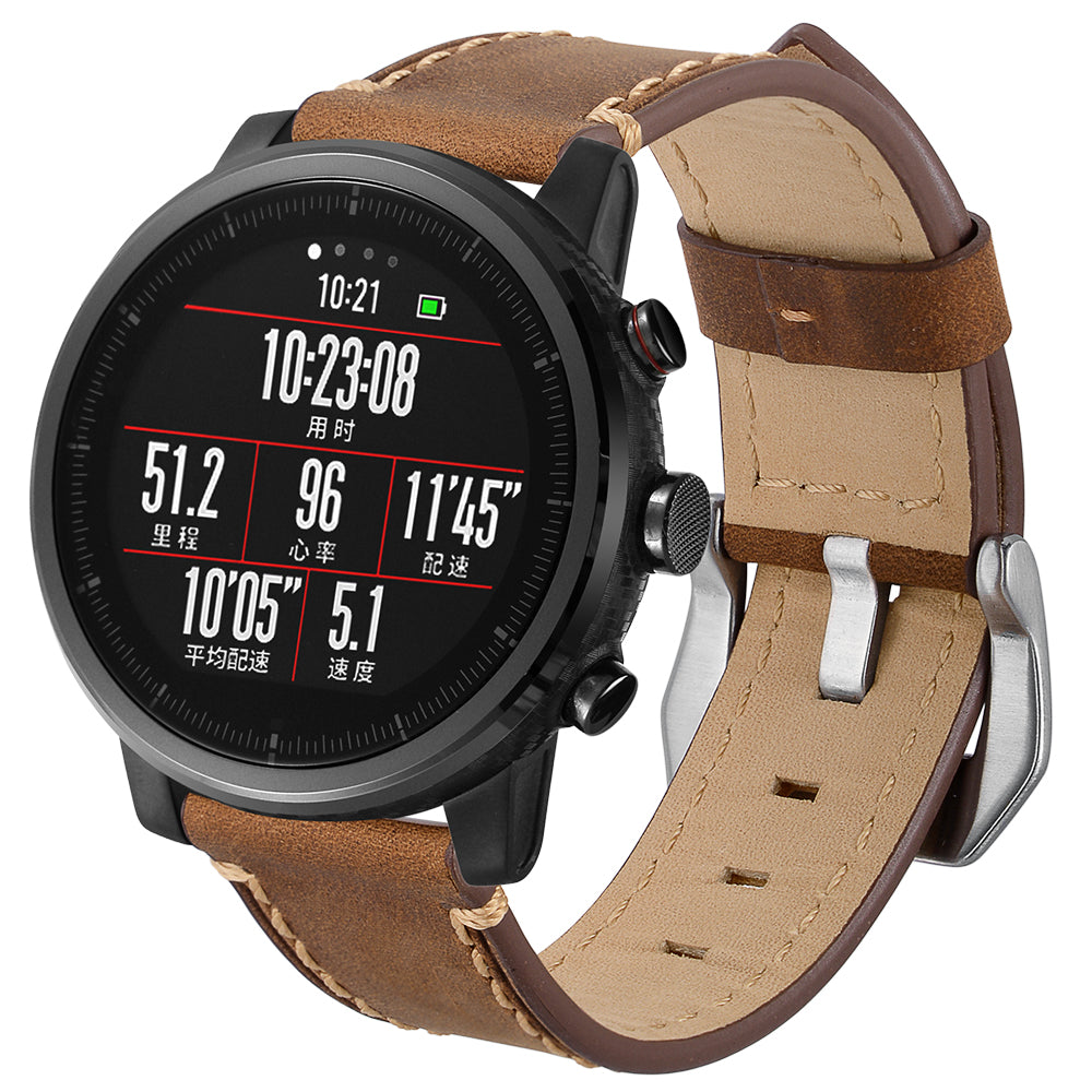 Genuine Leather Smart Watch Band for Huami Amazfit Watch 2/1 22mm- Brown