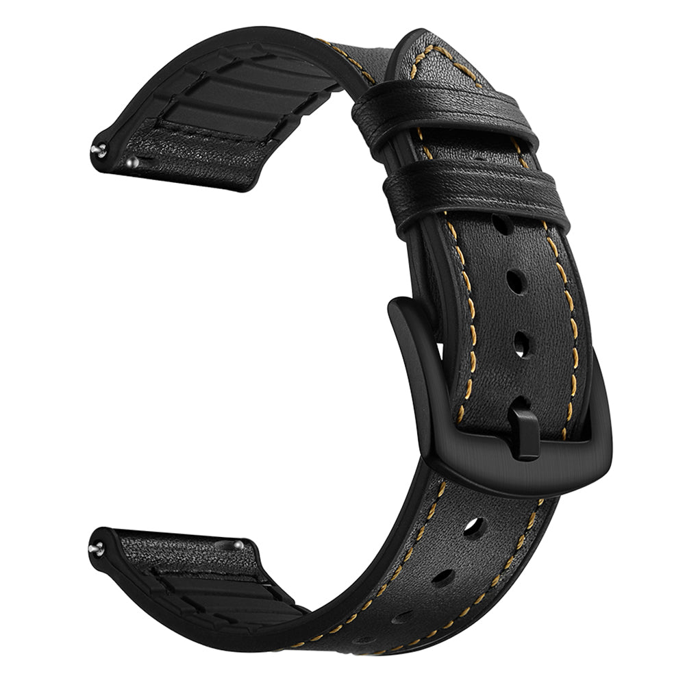 Genuine Leather Coated Silicone Smart Watch Strap [22mm width] for Huawei Watch GT2 46mm - Black