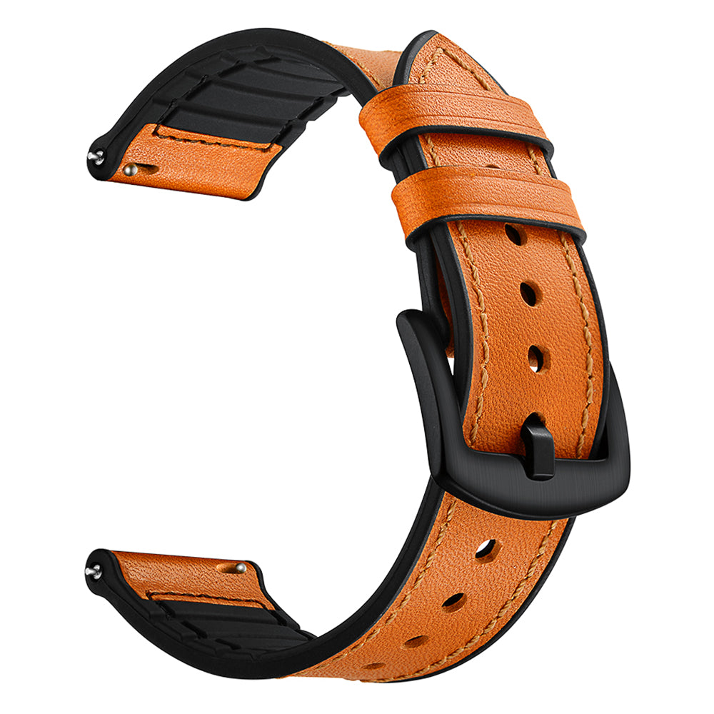 Genuine Leather Coated Silicone Smart Watch Strap [22mm width] for Huawei Watch GT2 46mm - Light Brown