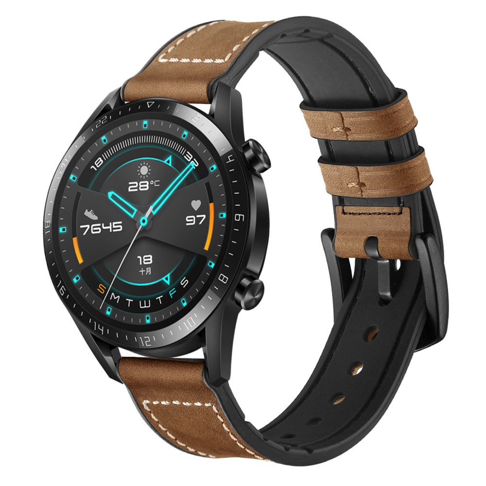Genuine Leather Coated Silicone Smart Watch Strap [22mm width] for Huawei Watch GT2 46mm - Dark Brown