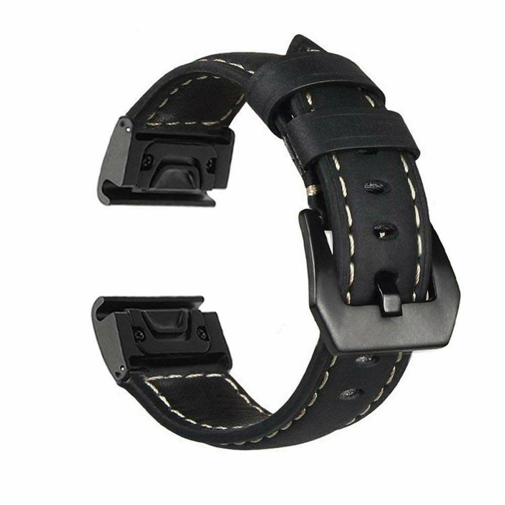 Genuine Leather Watchband Replacement Strap for Garmin MARQ Series/Fenix5/5X/5S/Forerunner945/Approach S60 - Black