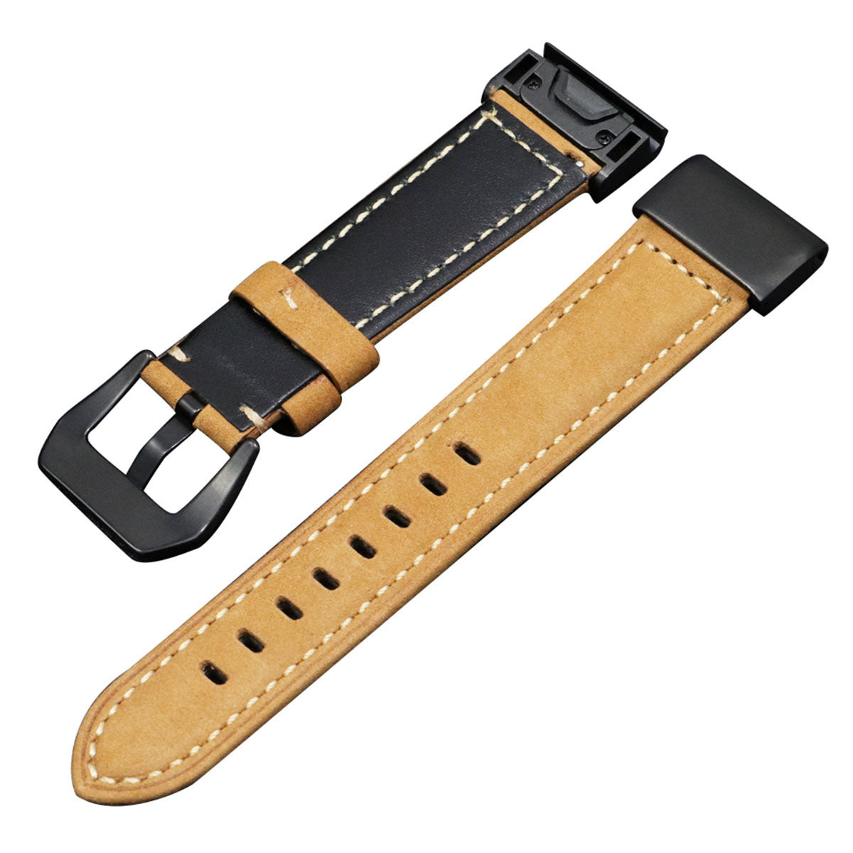 Genuine Leather Watchband Replacement Strap for Garmin MARQ Series/Fenix5/5X/5S/Forerunner945/Approach S60 - Brown