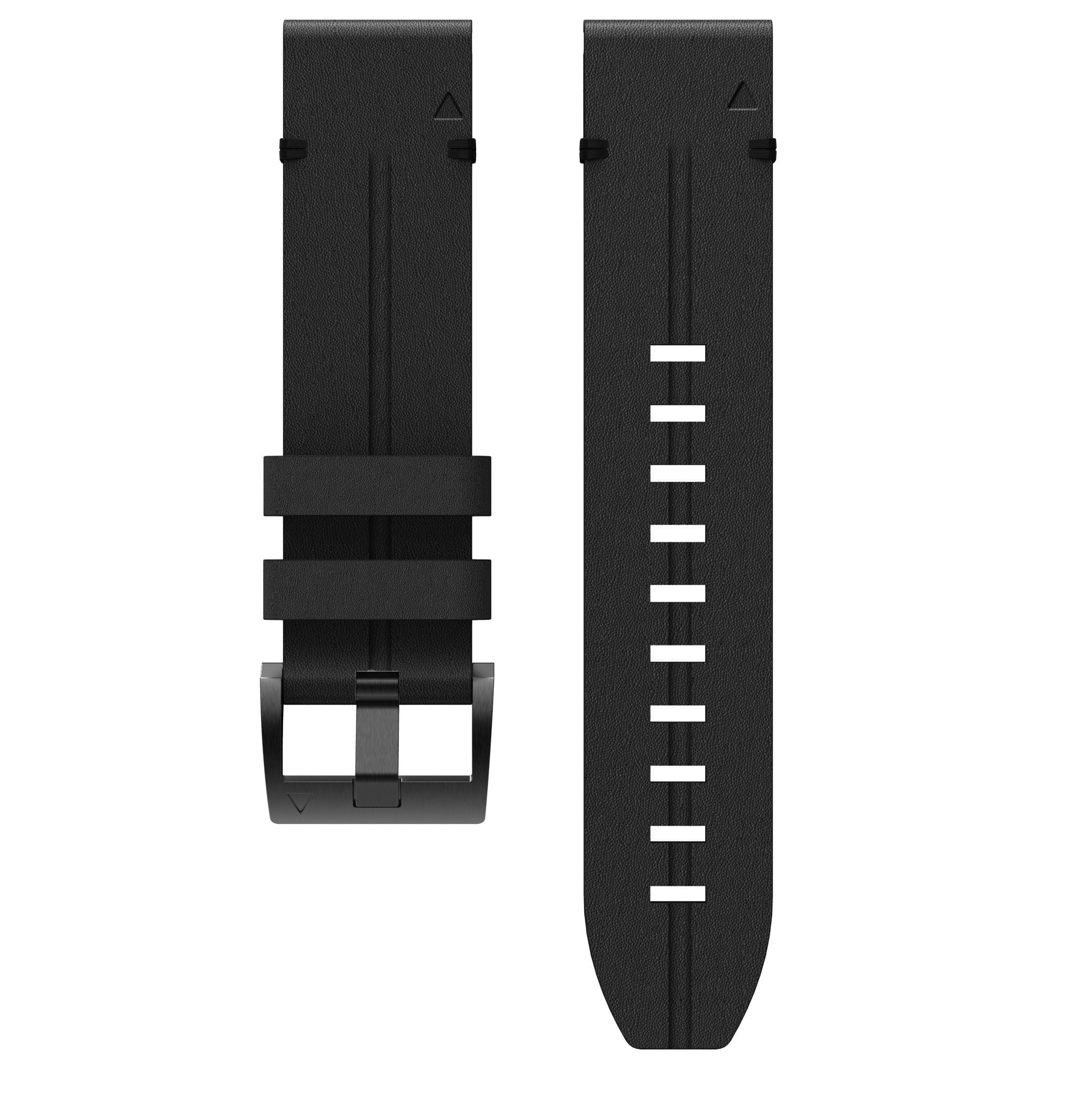For Garmin Fenix 6X Genuine Leather Smart Watch Replacement Band Wrist Strap - Black