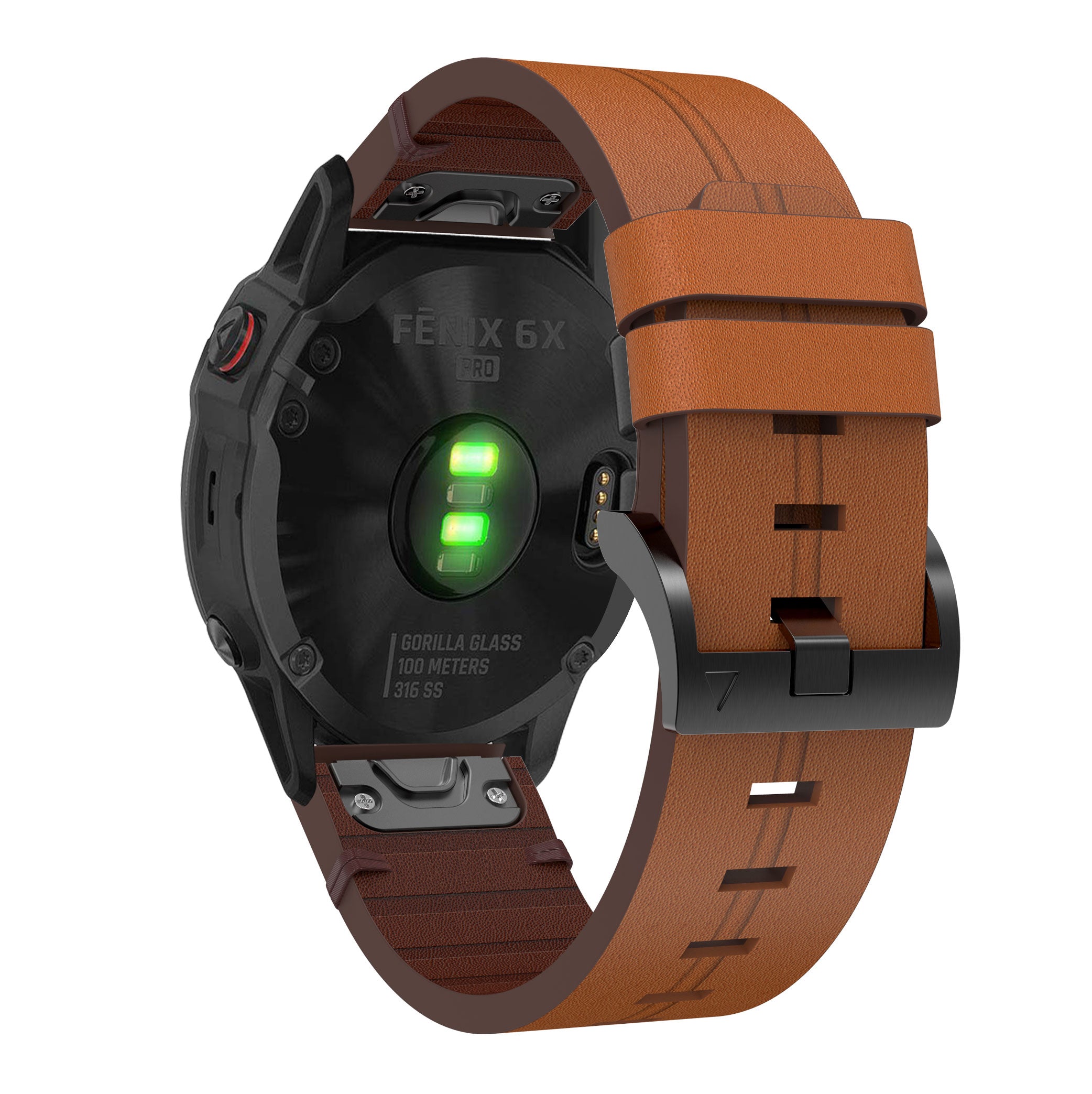 For Garmin Fenix 6X Genuine Leather Smart Watch Replacement Band Wrist Strap - Brown