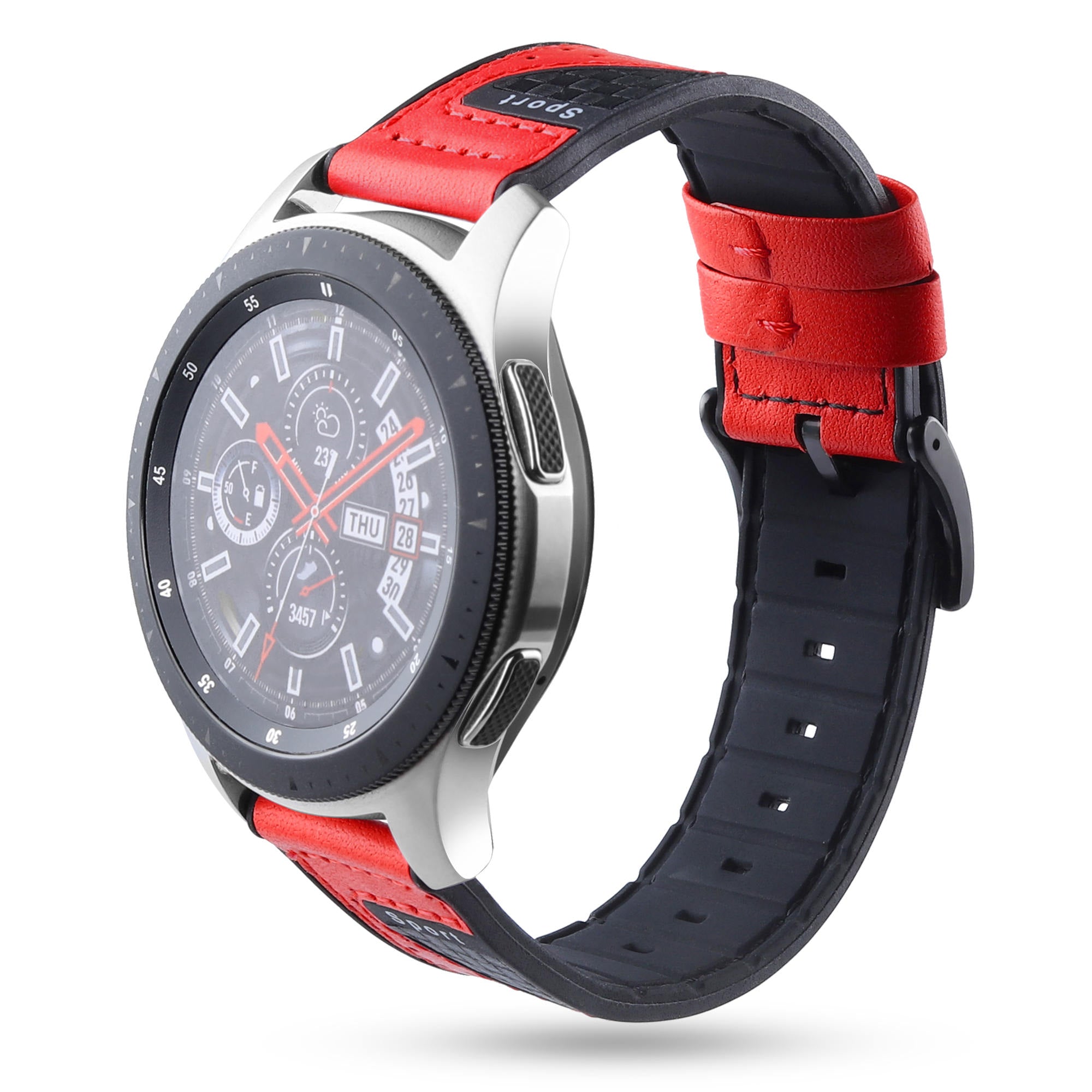 22mm Carbon Fiber Leather Coated Silicone Watch Strap for Huawei Watch GT2/Galaxy Watch 46mm etc. - Red