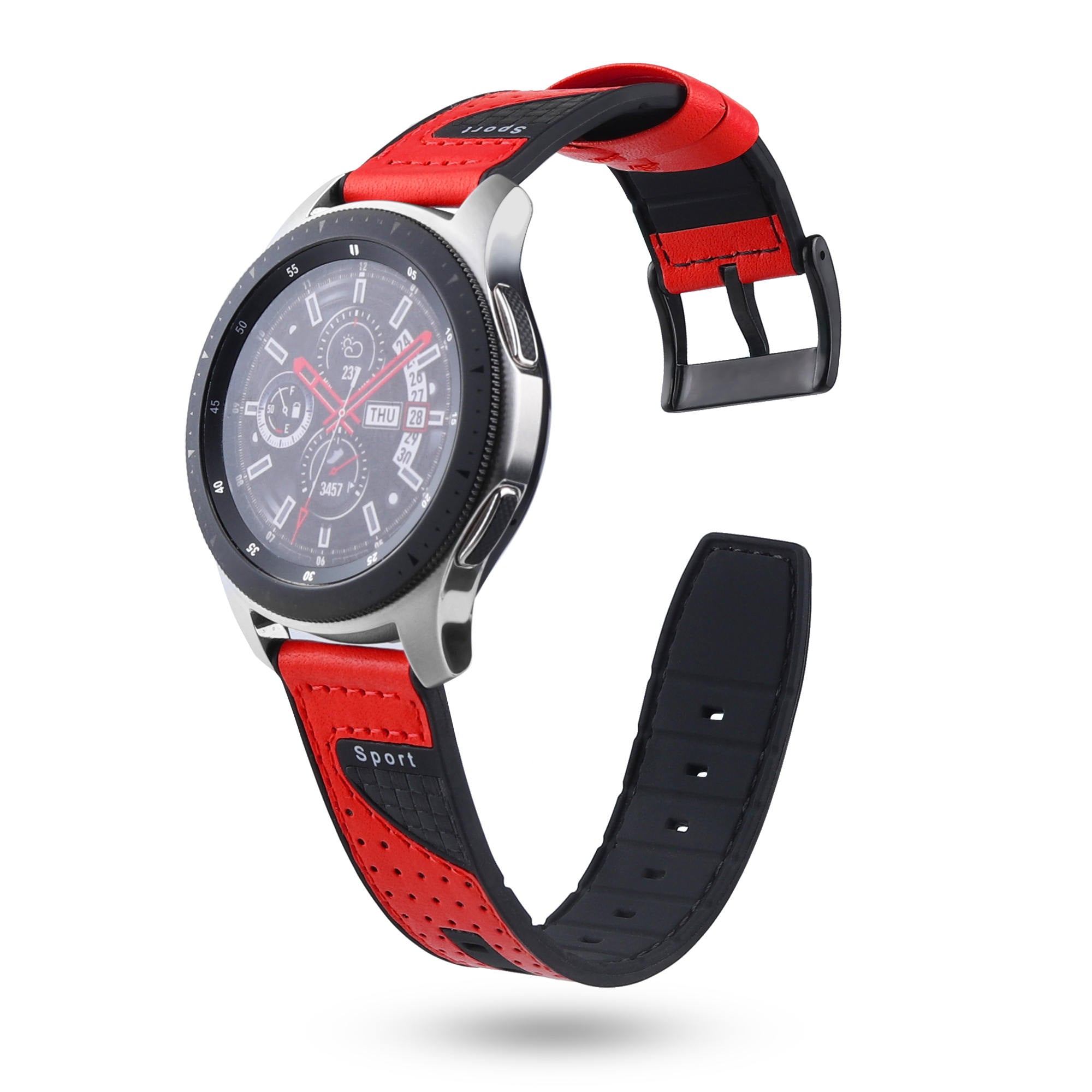 22mm Carbon Fiber Leather Coated Silicone Watch Strap for Huawei Watch GT2/Galaxy Watch 46mm etc. - Red