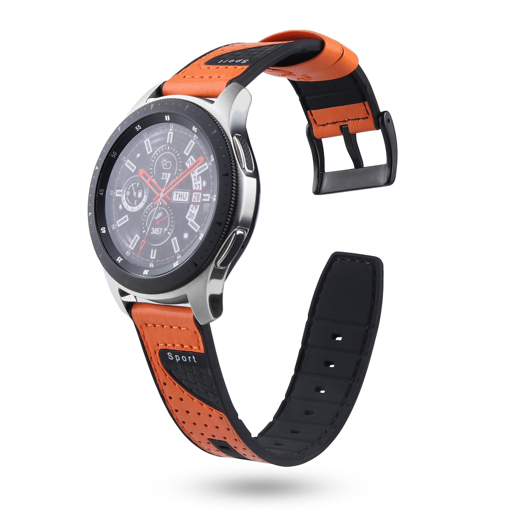 22mm Carbon Fiber Leather Coated Silicone Watch Strap for Huawei Watch GT2/Galaxy Watch 46mm etc. - Orange