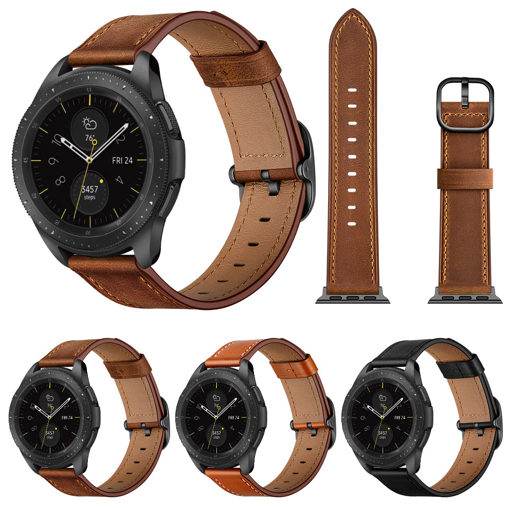 22mm Cowhide Leather (DS Style) Watch Strap for Samsung Galaxy Watch3 45mm / Galaxy Watch 46mm - Black