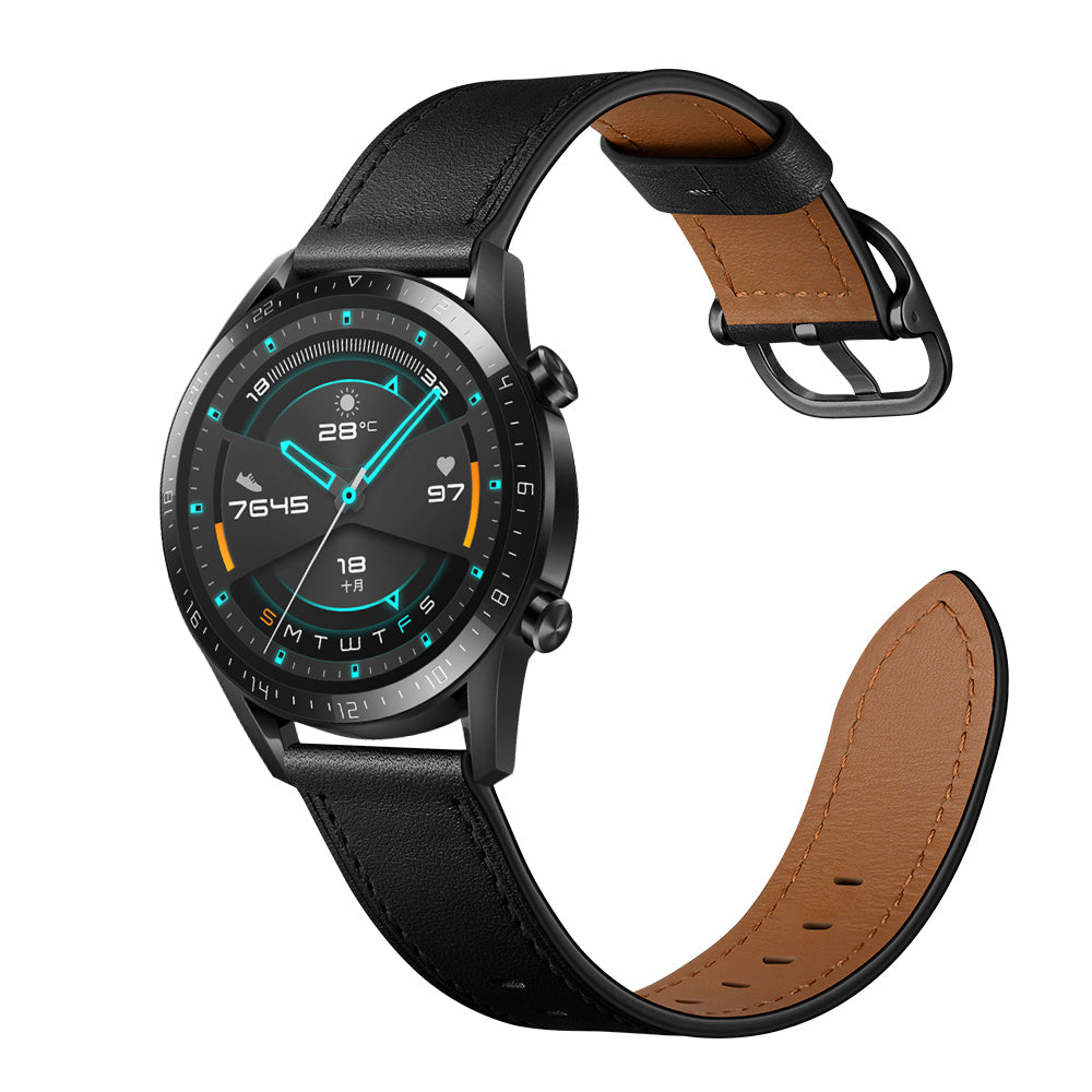 22mm Cowhide Leather Watch Band (DS Style) for Huawei Watch GT 2/1 / Honor Magic GT 2e 46mm - Black