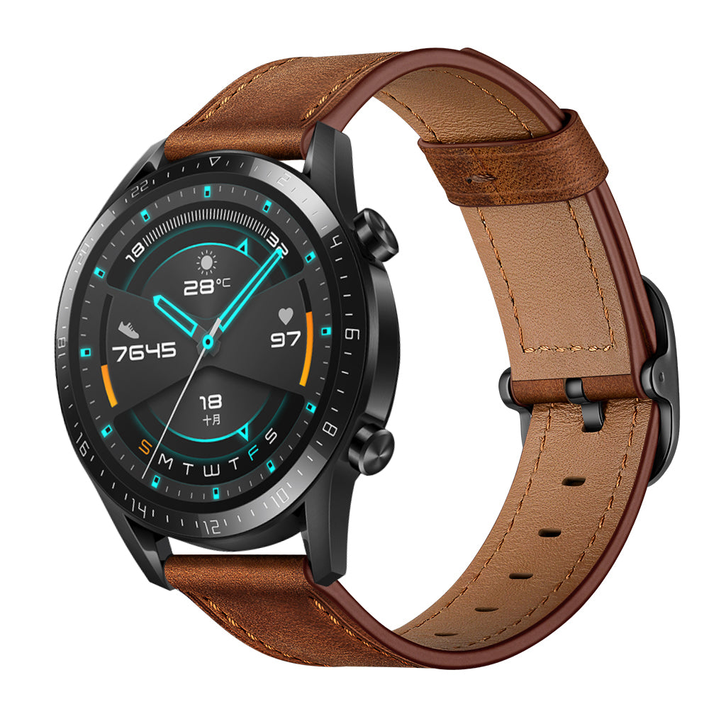 22mm Cowhide Leather Watch Band (DS Style) for Huawei Watch GT 2/1 / Honor Magic GT 2e 46mm - Coffee