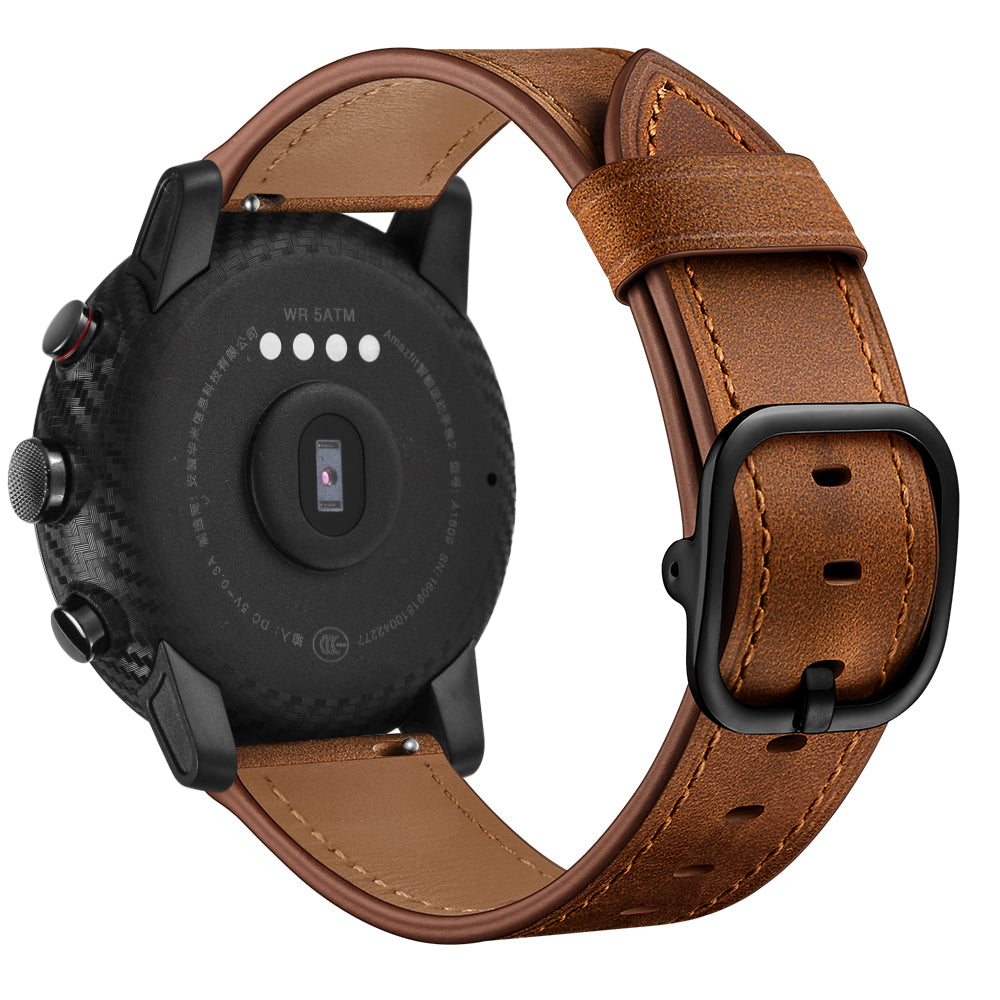 22mm Cowhide Leather Watch Band (DS Style) for Huami Amazfit 1/2S - Coffee