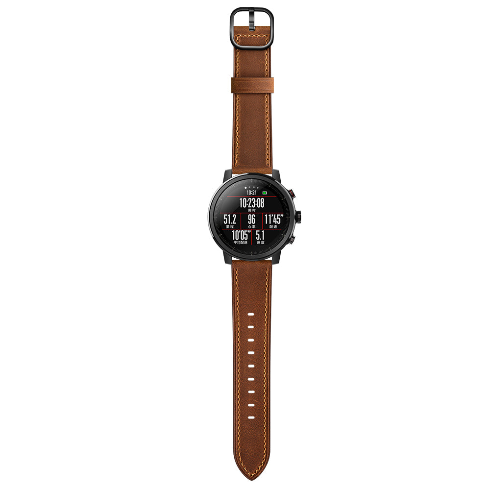 22mm Cowhide Leather Watch Band (DS Style) for Huami Amazfit 1/2S - Coffee