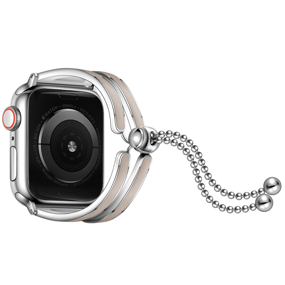 Dressy Jewelry Bangle Stainless Steel Watch Strap for Apple Watch Ultra 49mm / Series 8 / 7 45mm / Series 6 / SE / SE (2022) / 5 / 4 44mm / Series 1 / 2 / 3 42mm - Silver / Apricot - UNIQBUY