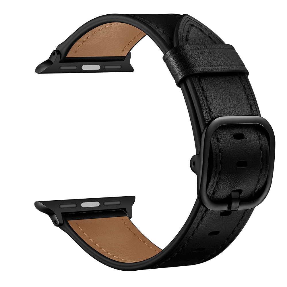 Genuine Leather Watch Band Replacement for Apple Watch Ultra 49mm / Series 8 / 7 45mm / Series 6 / SE / SE (2022) / 5 / 4 44mm / Series 1 / 2 / 3 42mm - Black - UNIQBUY