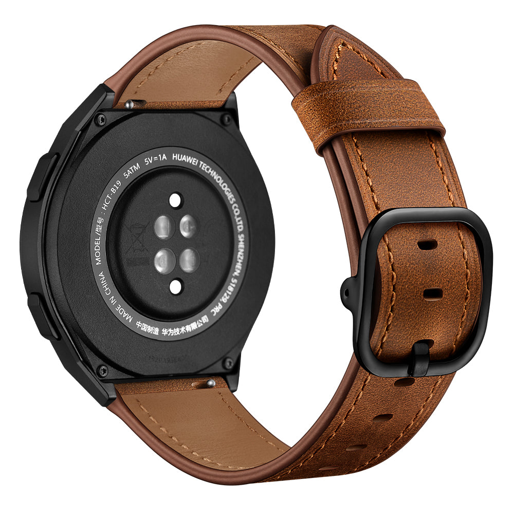 22mm Genuine Leather Watch Band Replacement for Huawei Watch GT2e/ Samsung Galaxy Watch3 45mm etc. - Dark Brown