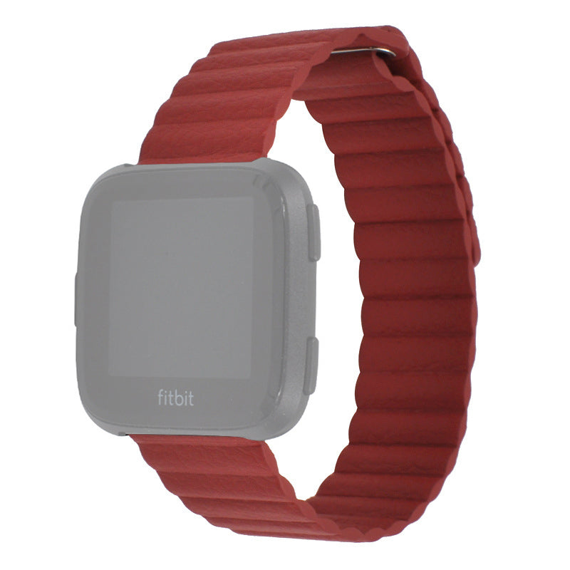 Genuine Leather Watchband Replacement 22mm for Fitbit Versa 3 - Red