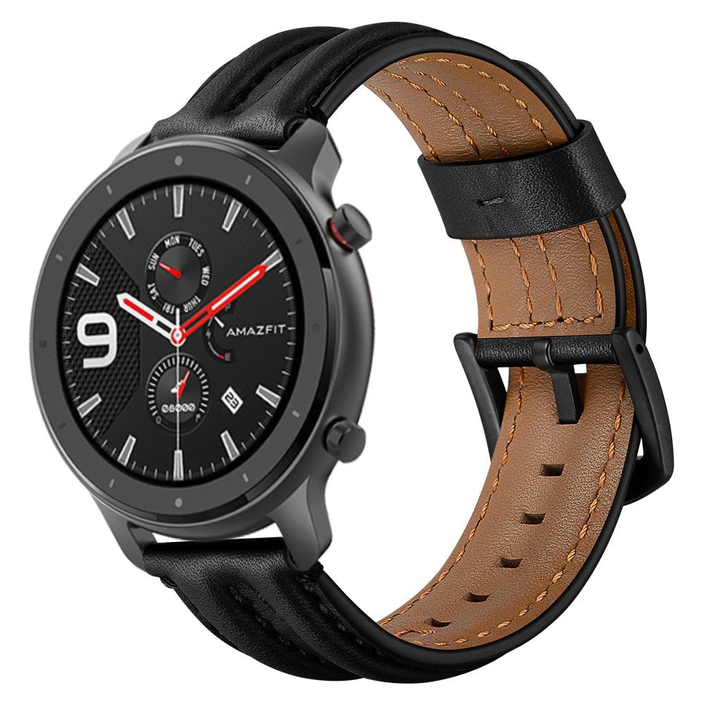 20mm Double Keel Genuine Leather Wrist Strap Watch Band for Huami Amazfit GTR 42mm - Black