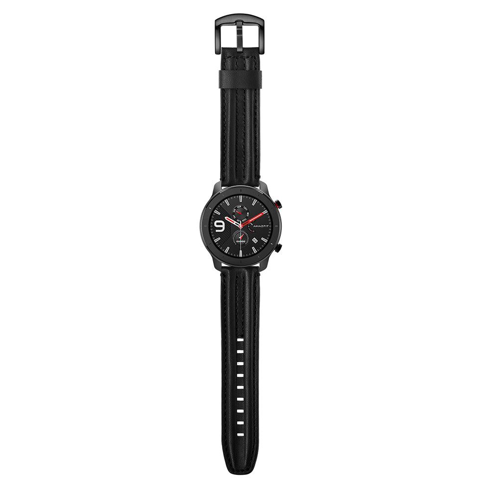 20mm Double Keel Genuine Leather Wrist Strap Watch Band for Huami Amazfit GTR 42mm - Black