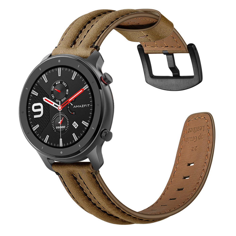 20mm Double Keel Genuine Leather Wrist Strap Watch Band for Huami Amazfit GTR 42mm - Dark Brown/Crazy Horse Skin