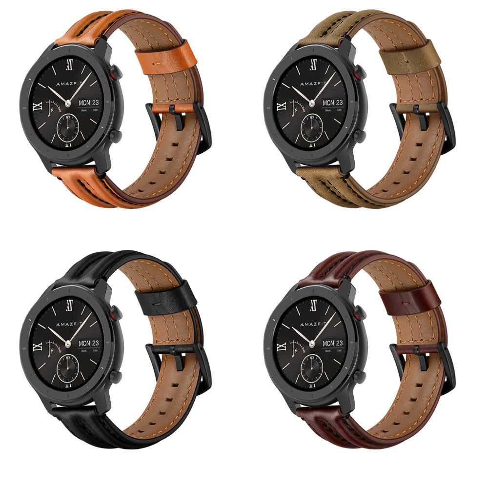 20mm Double Keel Genuine Leather Wrist Strap Watch Band for Huami Amazfit GTR 42mm - Dark Brown/Crazy Horse Skin