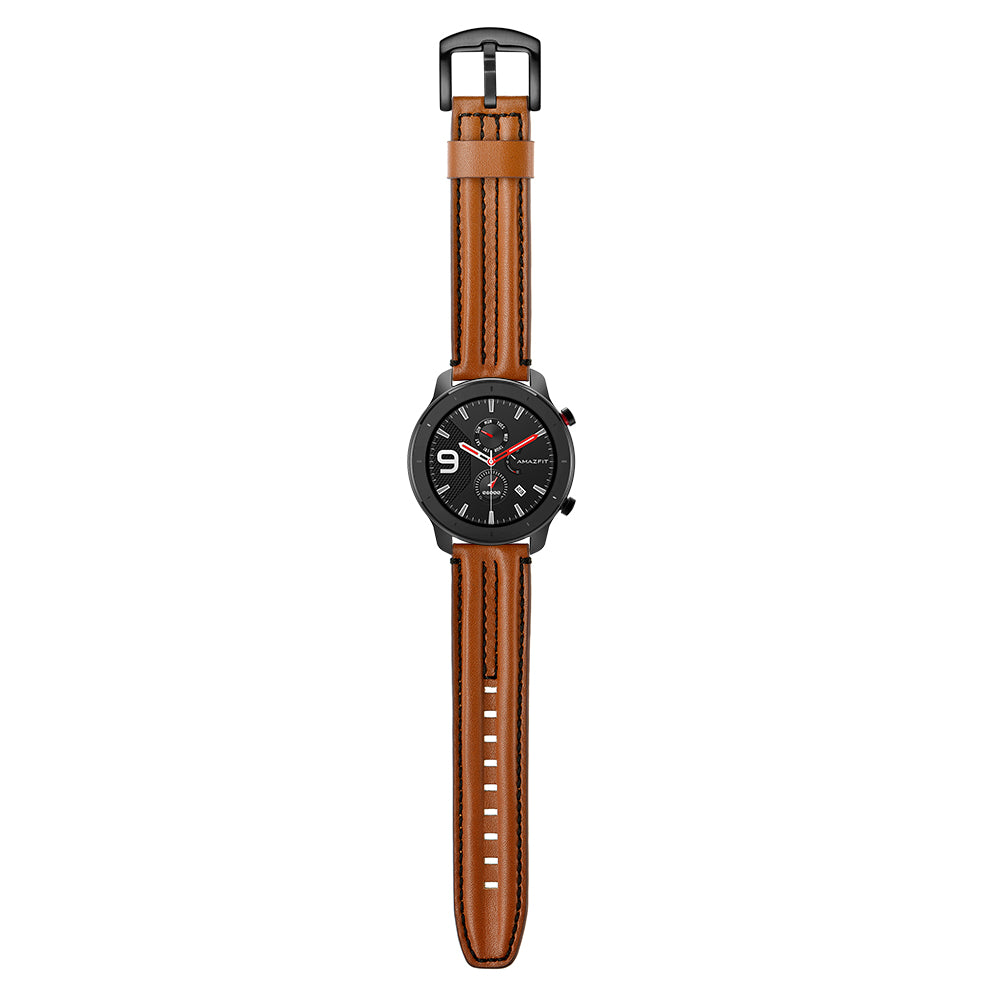 20mm Double Keel Genuine Leather Wrist Strap Watch Band for Huami Amazfit GTR 42mm - Brown