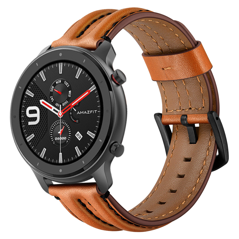 20mm Double Keel Genuine Leather Wrist Strap Watch Band for Huami Amazfit GTR 42mm - Brown