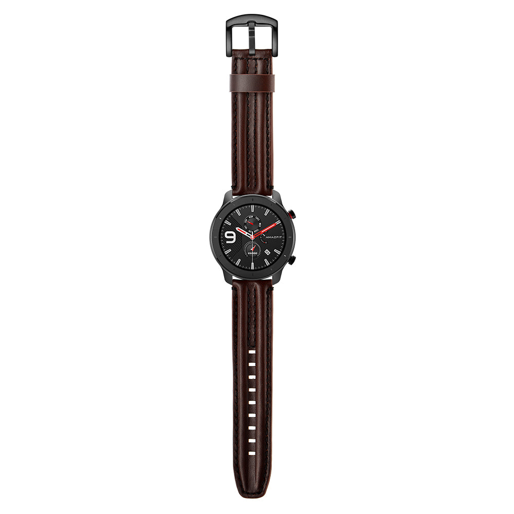 20mm Double Keel Genuine Leather Wrist Strap Watch Band for Huami Amazfit GTR 42mm - Dark Brown/Oil Buffed Leather