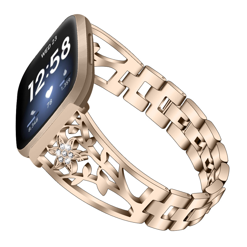 Stainless Steel Starfish Shape Rhinestone Decor Watch Strap Replacement for Fitbit Versa 3/Sense - Gold