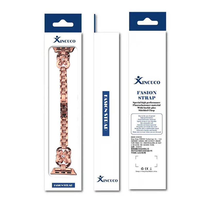 XINCUCO Stainless Steel Chrysanthemum Shaped Rhinestone Decor Watch Strap Replacement for Apple Watch Series 7 / 8 41mm / SE / SE(2022) / Series 6 / 5 / 4 40mm / Series3 / 2 / 1 38mm - Rose Gold - UNIQBUY