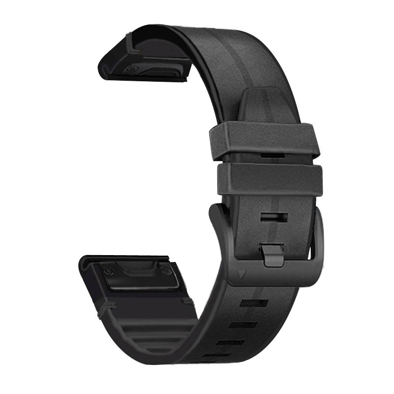 22MM PU Leather Surface+Silicone Smart Watch Band Strap for Garmin Watch - Black