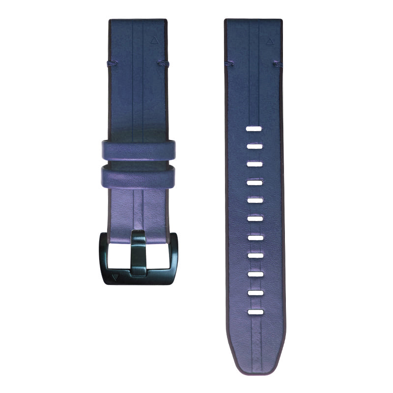 22MM PU Leather Surface+Silicone Smart Watch Band Strap for Garmin Watch - Dark Blue