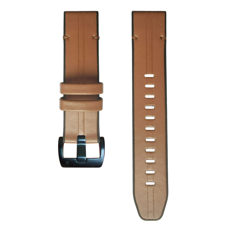 22MM PU Leather Surface+Silicone Smart Watch Band Strap for Garmin Watch - Brown