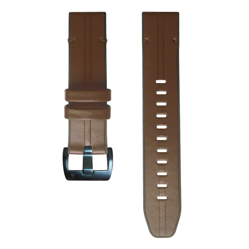 22MM PU Leather Surface+Silicone Smart Watch Band Strap for Garmin Watch - Coffee