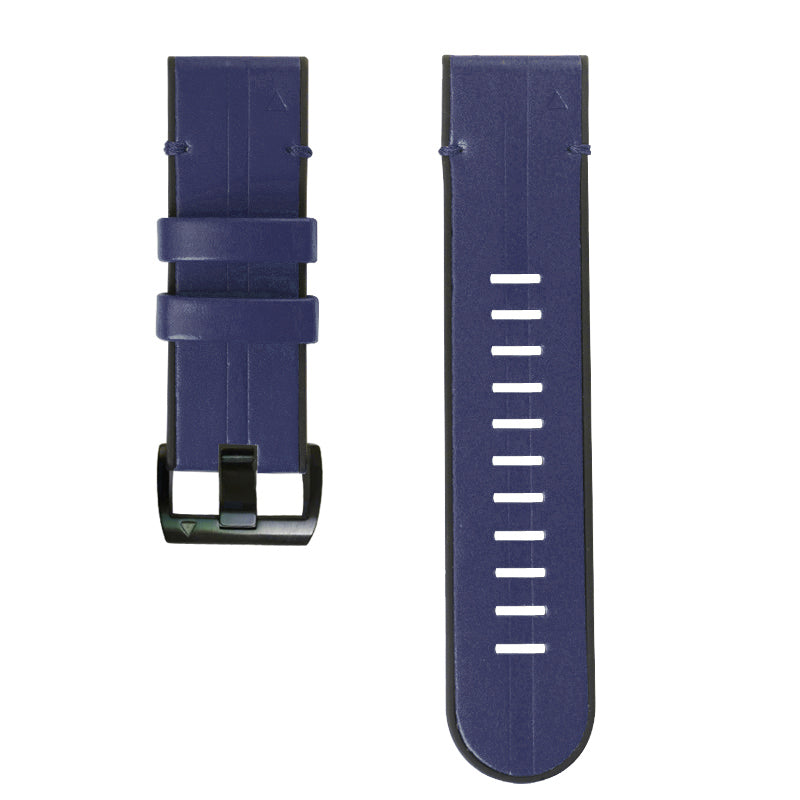 26MM PU Leather Surface+Silicone Smart Watch Band Strap for Garmin Watch - Midnight Blue