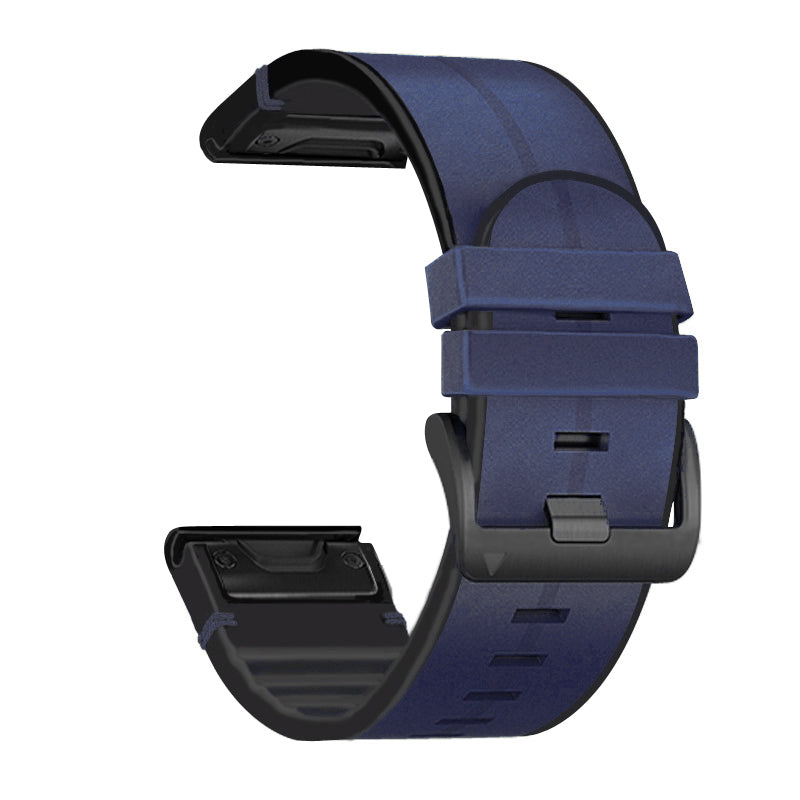 26MM PU Leather Surface+Silicone Smart Watch Band Strap for Garmin Watch - Midnight Blue